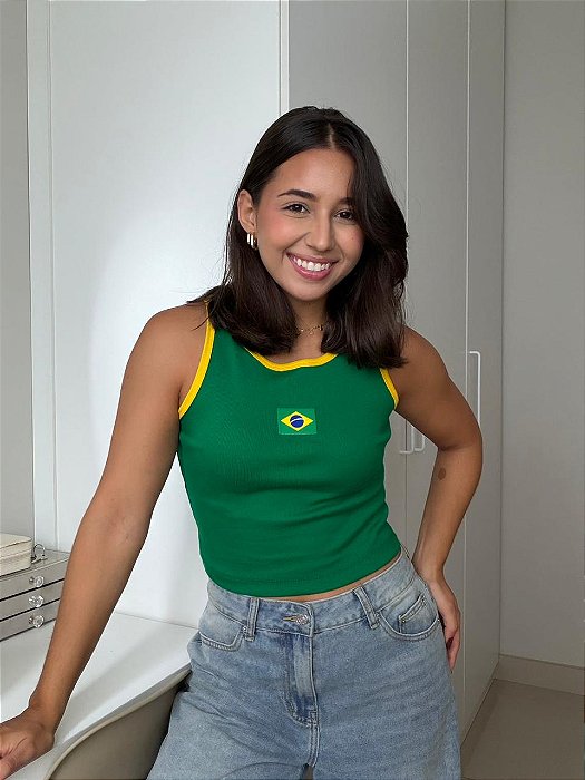 CROPPED RIBANA BICOLOR BRASIL - VERDE BANDEIRA