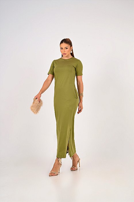 VESTIDO MAITÊ LISO DE ALGODÃO COM BOLSO - VERDE ORGÂNICO