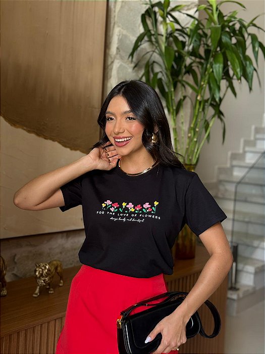 T-SHIRT FOR THE LOVE C/APLICAÇÃO - PRETO