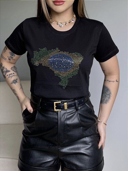 T-SHIRT DTF BRASIL MAPA - PRETO