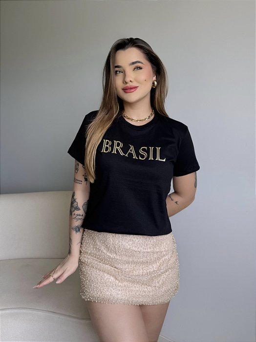T-SHIRT BRASIL ALTO RELEVO C/FOIL - PRETO