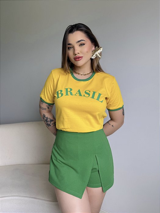 T-SHIRT BRASIL RELEVO C/PUNHO - AMARELO