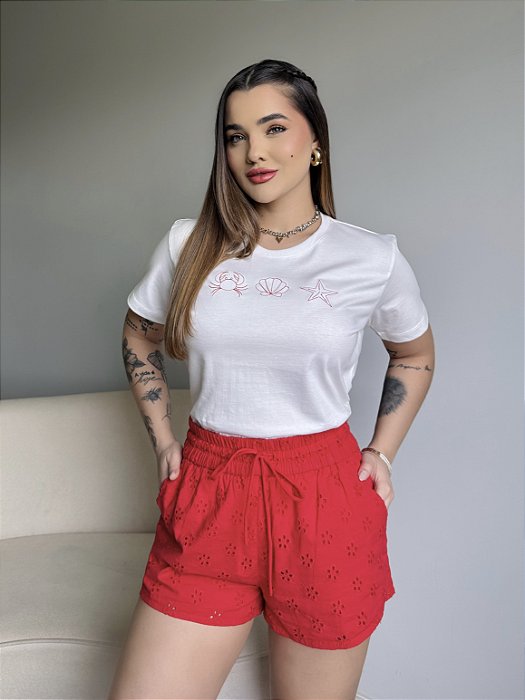 T-SHIRT FUNDO DO MAR (BORDADA) - OFF WHITE