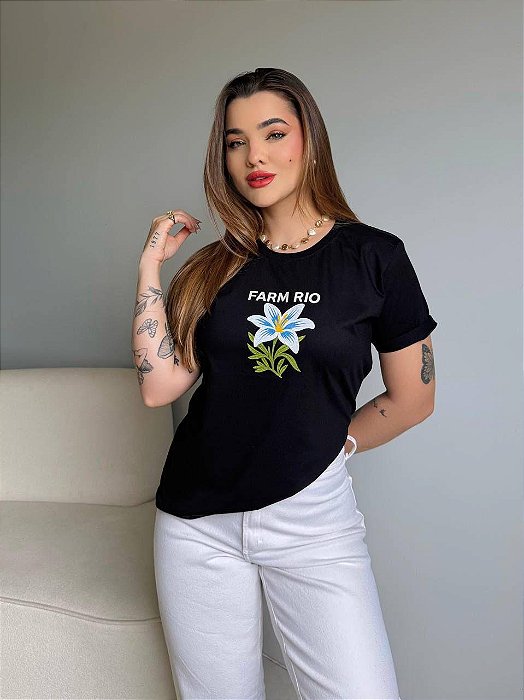 T-SHIRT DTF FARM RIO FLOR - PRETO