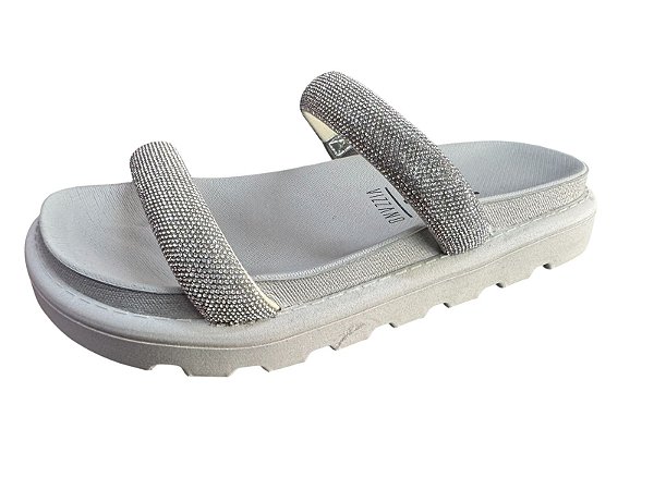 Sandália Feminina Flatform Vizzano 6459.100 – Cinza com Pedrarias Brilhantes