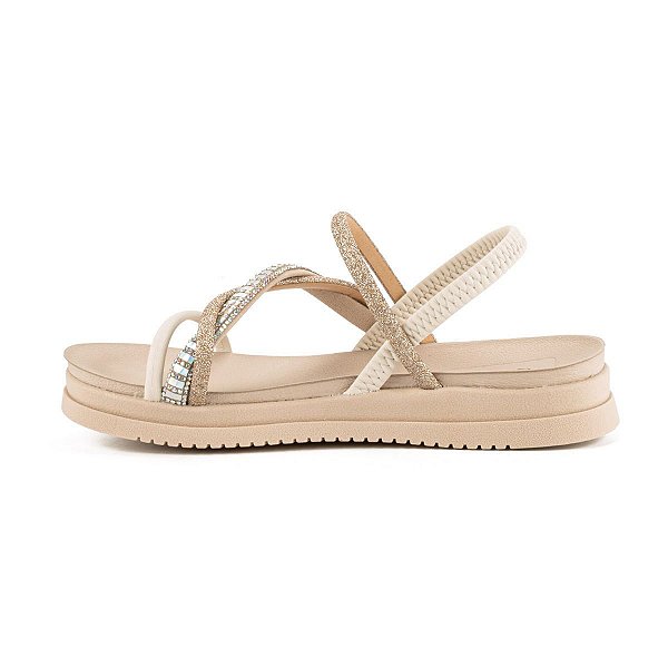 Sandália Mississipi Flatform Bege com Brilhos