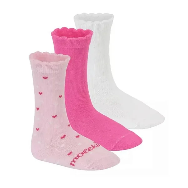 Meia Infantil Menina Cano Longo Molekinha Corações Rosa, Pink e Branco