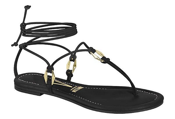 Sandália Rasteira Vizzano Com Amarração 6235-1809 Preto