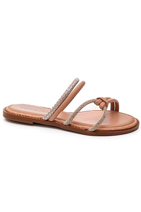 Chinelo Beira Rio Rasteiro Feminino Tiras Strass 8472.417