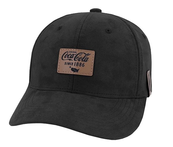 BONE COCA COLA ETIQUE COURO FRONTAL SUEDE U PRETO