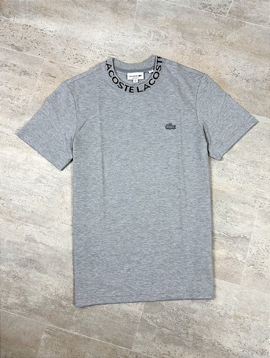 Camiseta Lacoste Gola Assinada Cinza TH7488