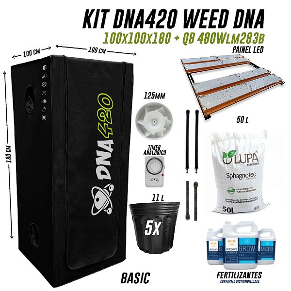 KIT GROW DNA420 WEED BASIC 100X100X180 + QB480W lm283b