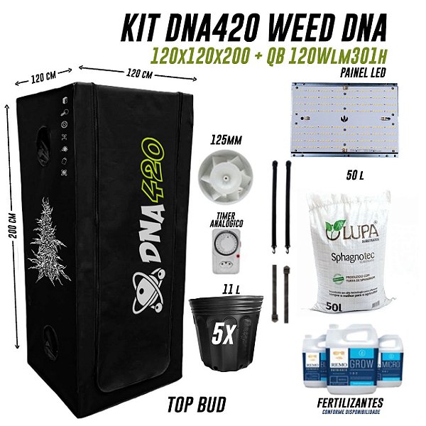 KIT GROW DNA420 WEED TOP BUD 120X120X200 + QB 120W lm301h