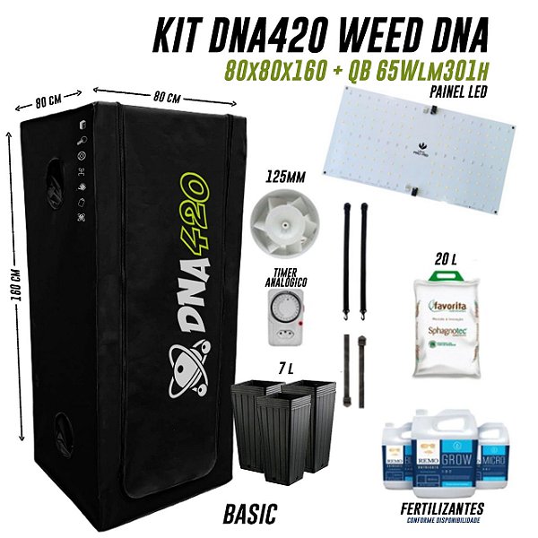 KIT GROW DNA420 WEED BASIC 80x80x160 + QB 65Wlm301h