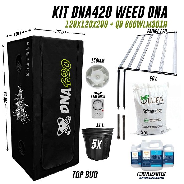 KIT GROW DNA420 WEED TOP BUD 120X120X200  + QB 600W lm301h