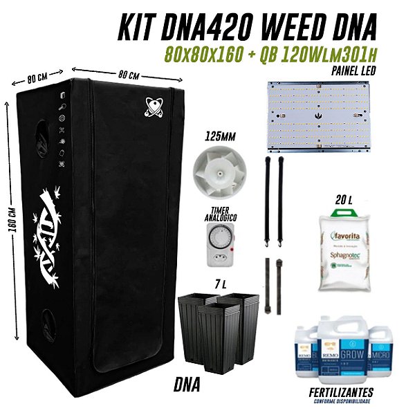 KIT GROW DNA420 WEED DNA 80x80x160 + QB 120W lm301h