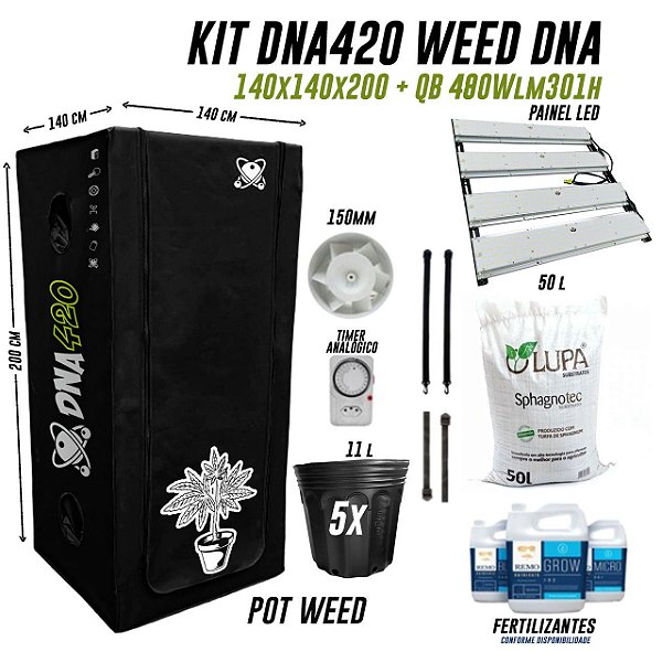 KIT GROW DNA420 WEED WEED 140X140X200  + QB 480W lm301h