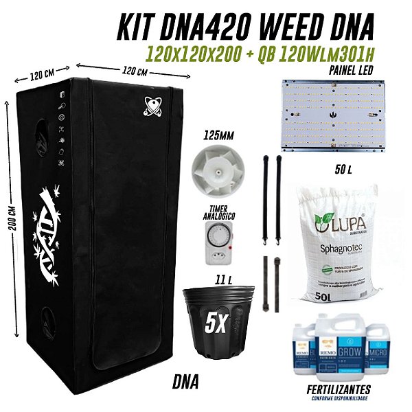 KIT GROW DNA420 WEED DNA 120X120X200 + QB 120W lm301h