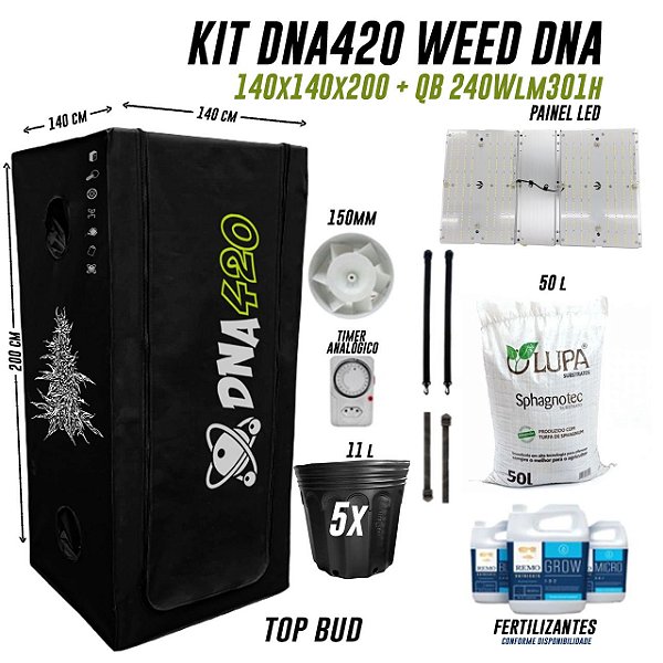 KIT GROW DNA420 WEED TOP BUD 140X140X200  + QB 240W lm301h
