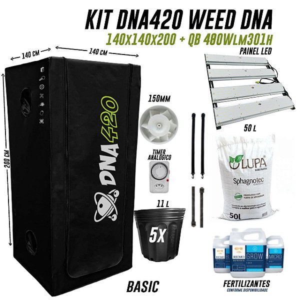 KIT GROW DNA420 WEED BASIC 140X140X200  + QB 480W lm301h