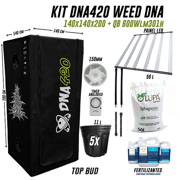 KIT GROW DNA420 WEED TOP BUD 140X140X200  + QB 600W lm301h