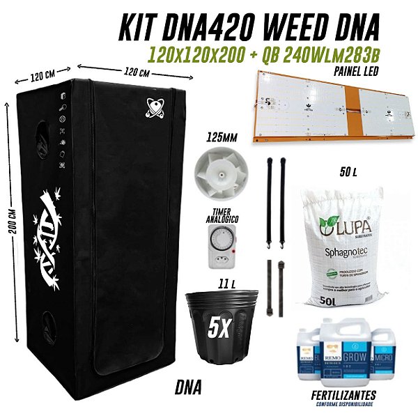 KIT GROW DNA420 WEED DNA120X120X200  + QB 240W lm283b
