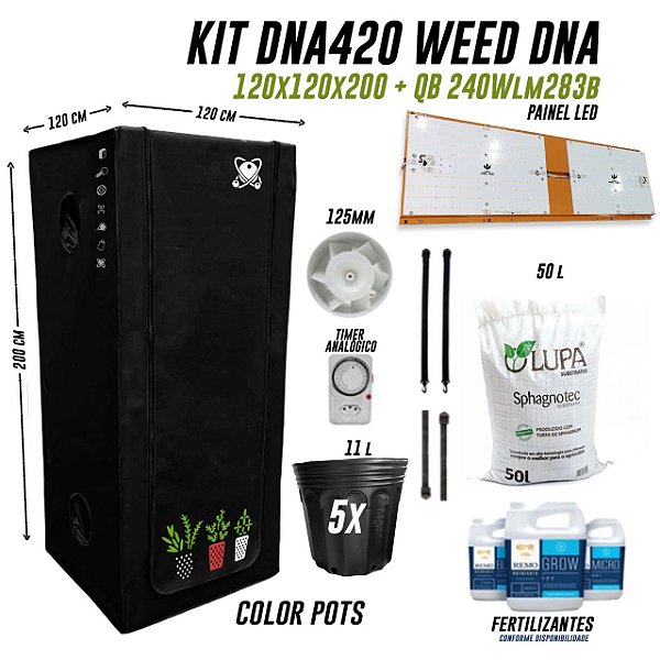 KIT GROW DNA420 WEED POT 120X120X200  + QB 240W lm283b