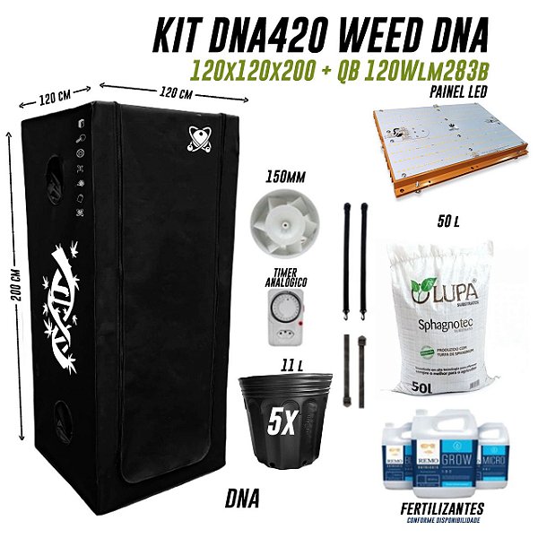 KIT GROW DNA420 WEED DNA 120X120X200 + QB 120W lm283b