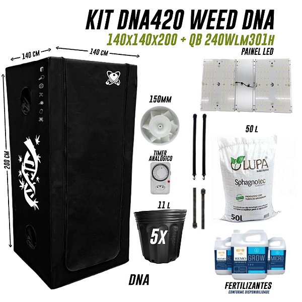 KIT GROW DNA420 WEED DNA 140X140X200  + QB 240W lm301h