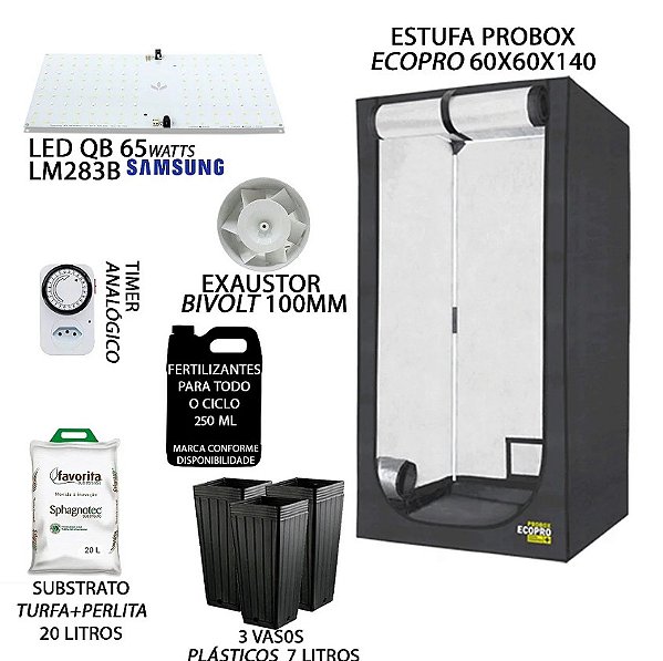 KIT PROBOX ECO 60x60x140 - Quantum Board LM283B 65w - Bivolt