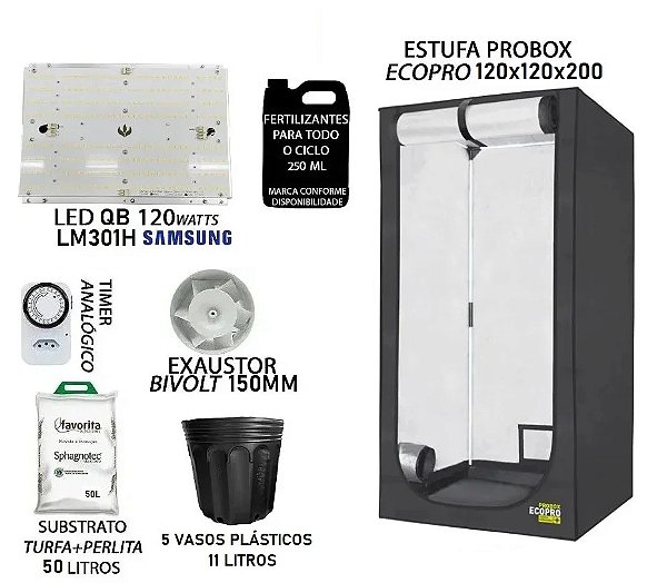 KIT PROBOX ECO 120x120x200 – Quantum Board LM301H 120w - Bivolt