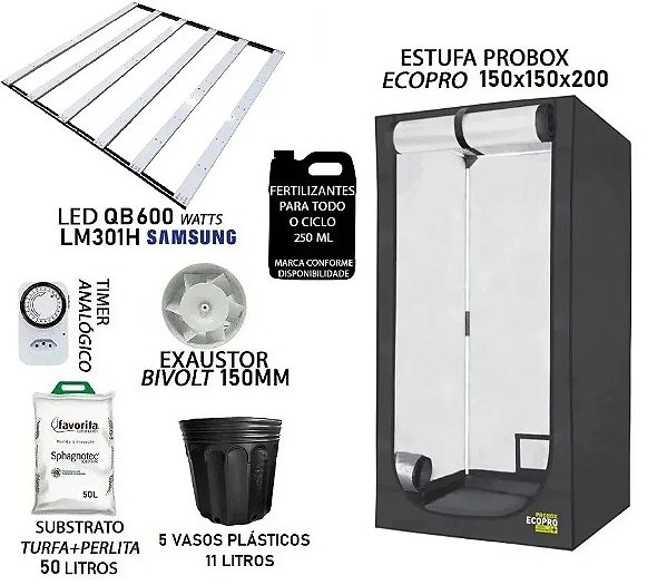 KIT PROBOX ECO 150x150x200 - Quantum Board LM301H 600w - Bivolt