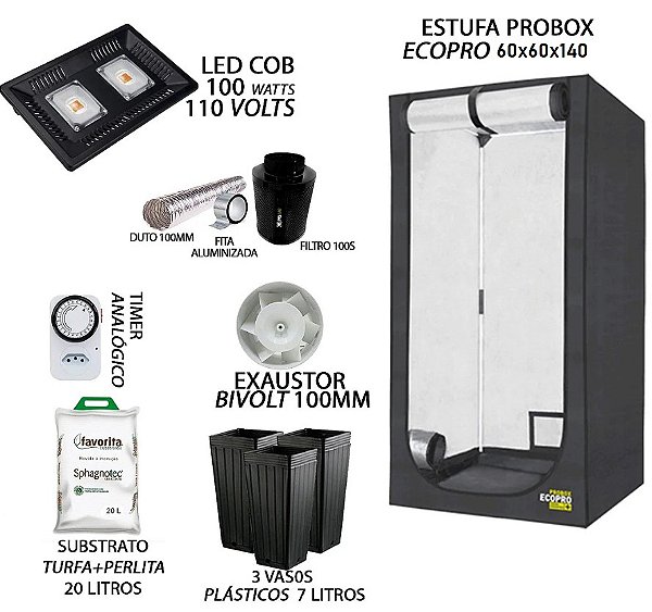 KIT PROBOX ECO 60x60x140 - 100w 110v + Filtro 100s