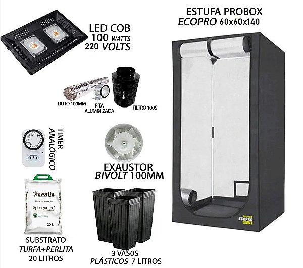 KIT PROBOX ECO 60x60x140 - 100w 220v + Filtro 100s