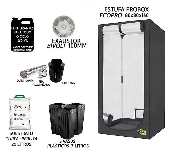 KIT PROBOX ECO 80x80x160 - Sem Luz + Filtro 100l