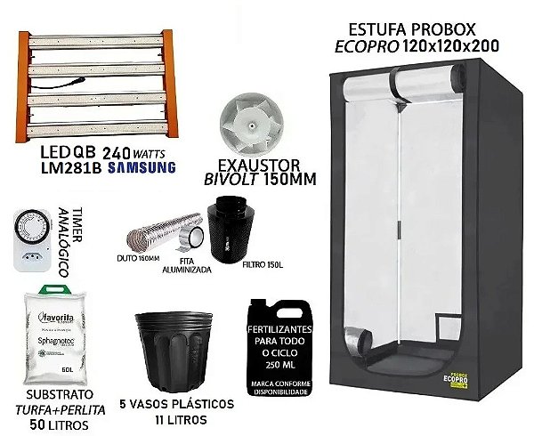 KIT PROBOX ECO 80x80x160 - Quantum Board LM281B 240w - Bivolt + Filtro 125s