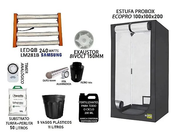 KIT PROBOX ECO 100x100x200 - Quantum Board LM281B 240w - Bivolt + Filtro 150s