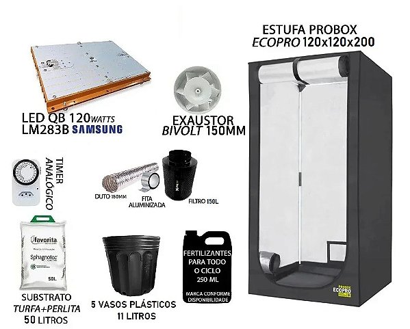 KIT PROBOX ECO 120x120x200 – Quantum Board LM283B 120w + Filtro 150l
