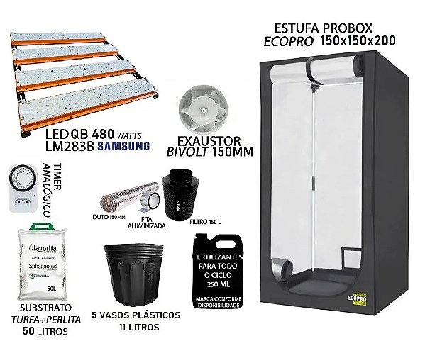 KIT PROBOX ECO 150x150x200 - Quantum Board LM283B 480w + Filtro 150l