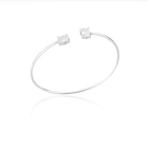 Pulseira Bracelete Fio Rígido Regulável Cristal Prata 925