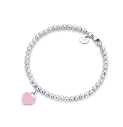 Pulseira Inspiração Tiffany&Co Bolinhas com pingente rosa Prata 925 18cm