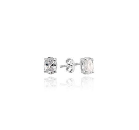 Brinco Pedra Zirconia Oval Pequeno Prata 925