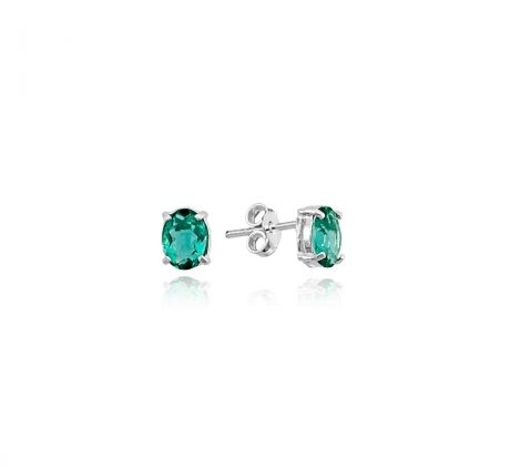 Brinco Pedra Zirconia Oval Pequeno Turmalina Prata 925
