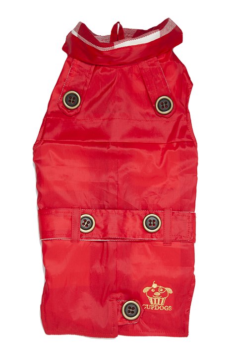 Trench coat pet vermelho com xadrez  branco e vermelho