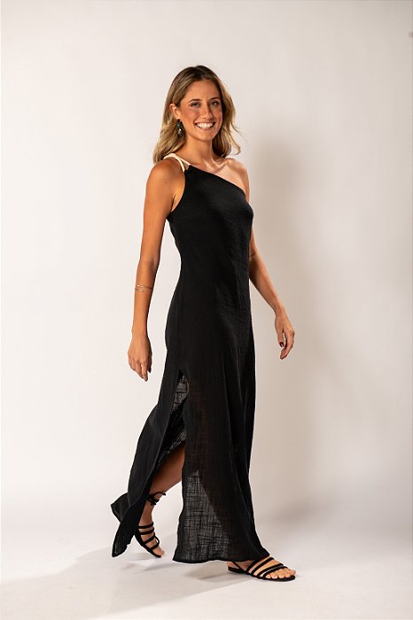 Vestido Preto Longo Vestido Longo De Um Ombro SÃ³ Vestido Preto De