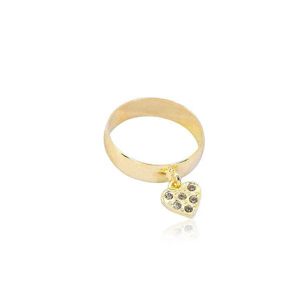 anel com pingente de coração com strass cristal