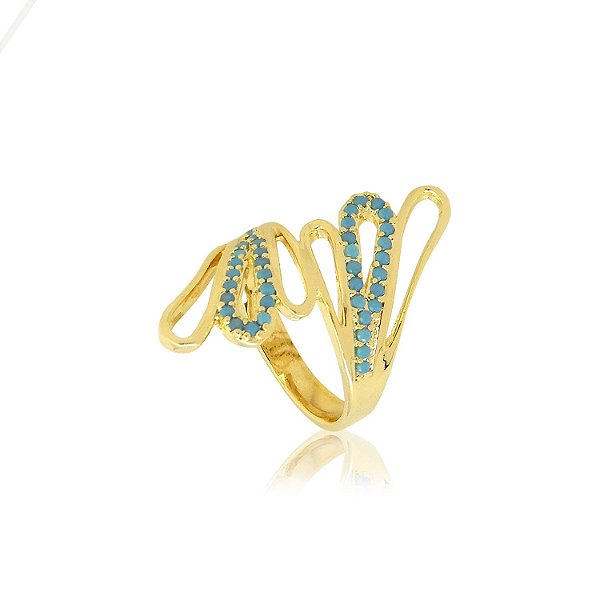 Anel Em Ouro Com Pedras No Cor Turquesa