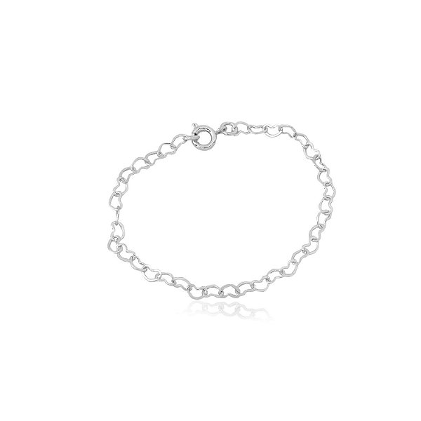 pulseira em ródio branco em formato de coração vazado