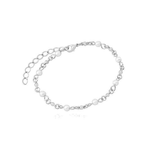 pulseira em ródio branco com bolinhas de pérolas