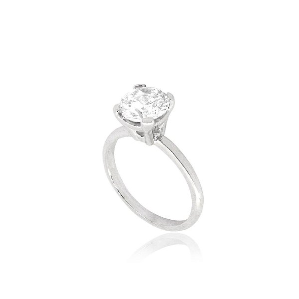 Anel Solitário Com Strass Com Pedra Grande Ródio Branco